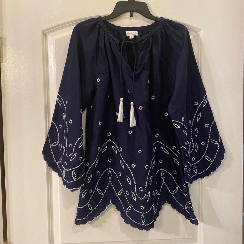 Mud Pie Parson Tunic Scalloped Hem Top